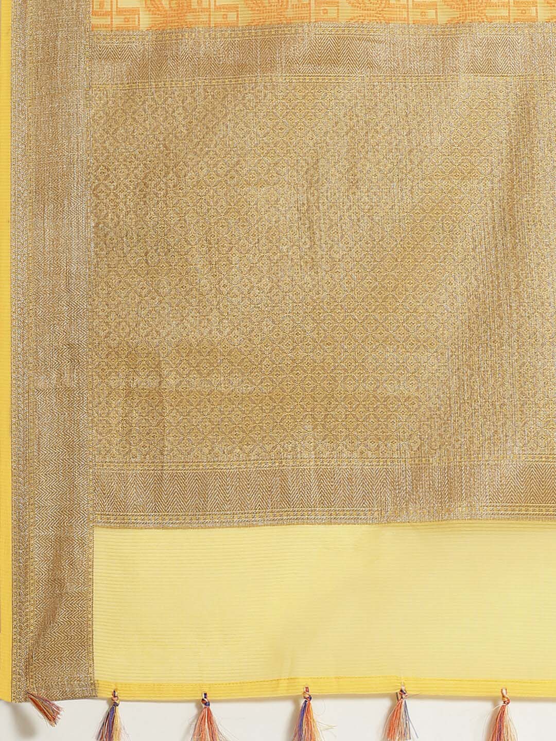 Indethnic Banarasi Yellow Woven Design Work Wear Saree - Saree Detail View