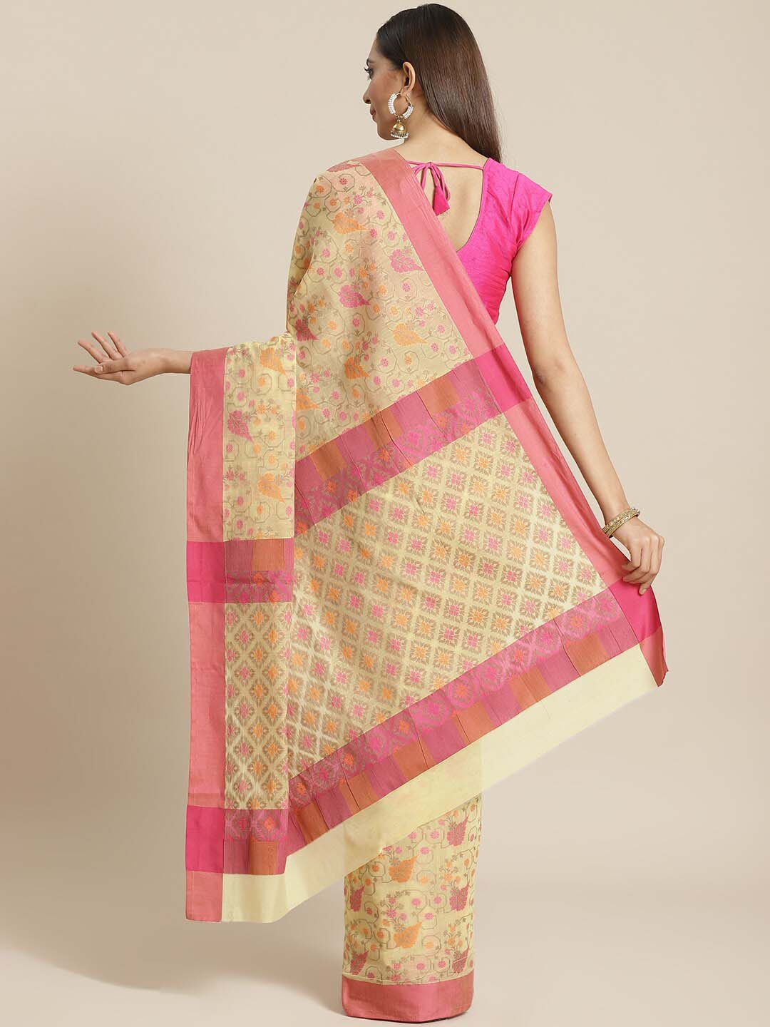 Indethnic Banarasi Yellow Woven Design Work Wear Saree - View 2