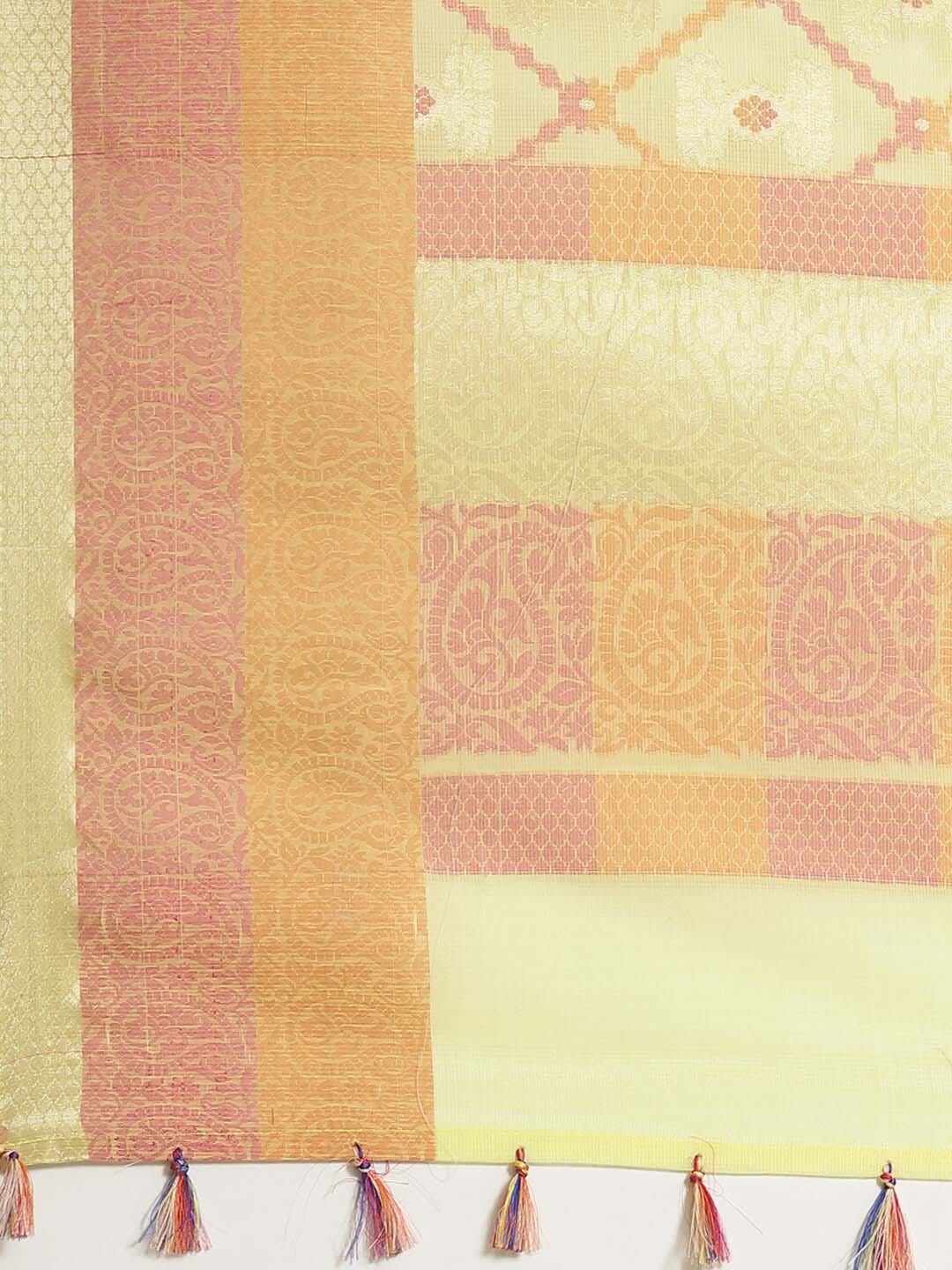 Indethnic Banarasi Yellow Woven Design Work Wear Saree - Saree Detail View
