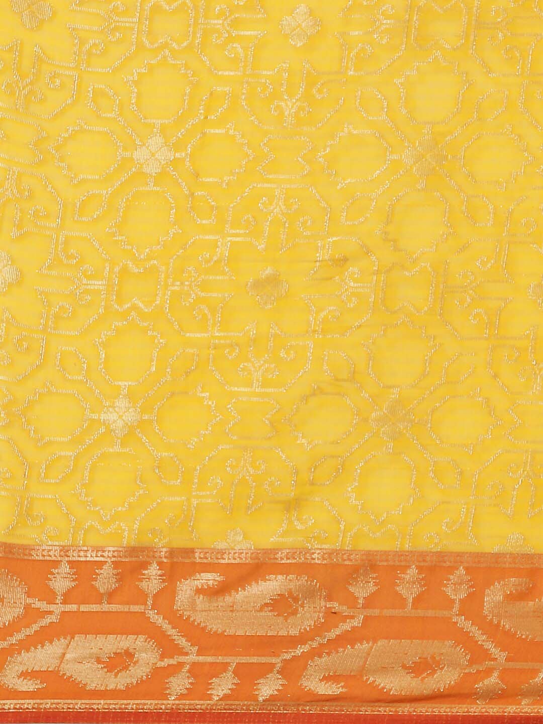 Indethnic Banarasi Yellow Woven Design Party Wear Saree - View 3