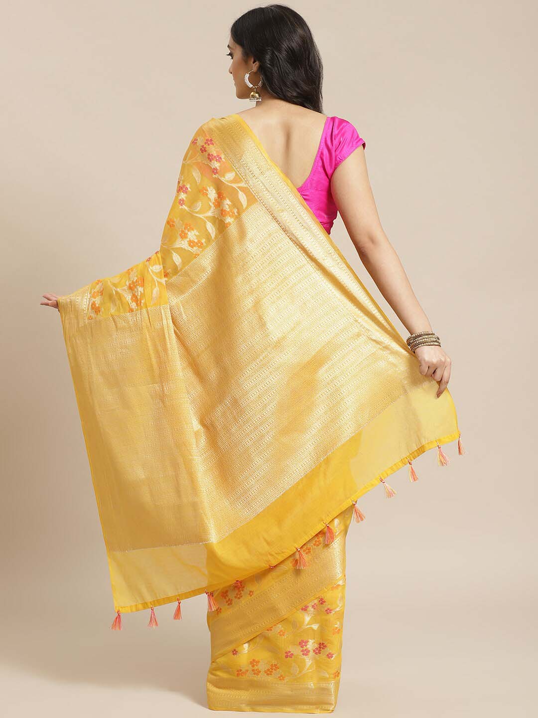 Indethnic Banarasi Yellow Woven Design Daily Wear Saree - View 2