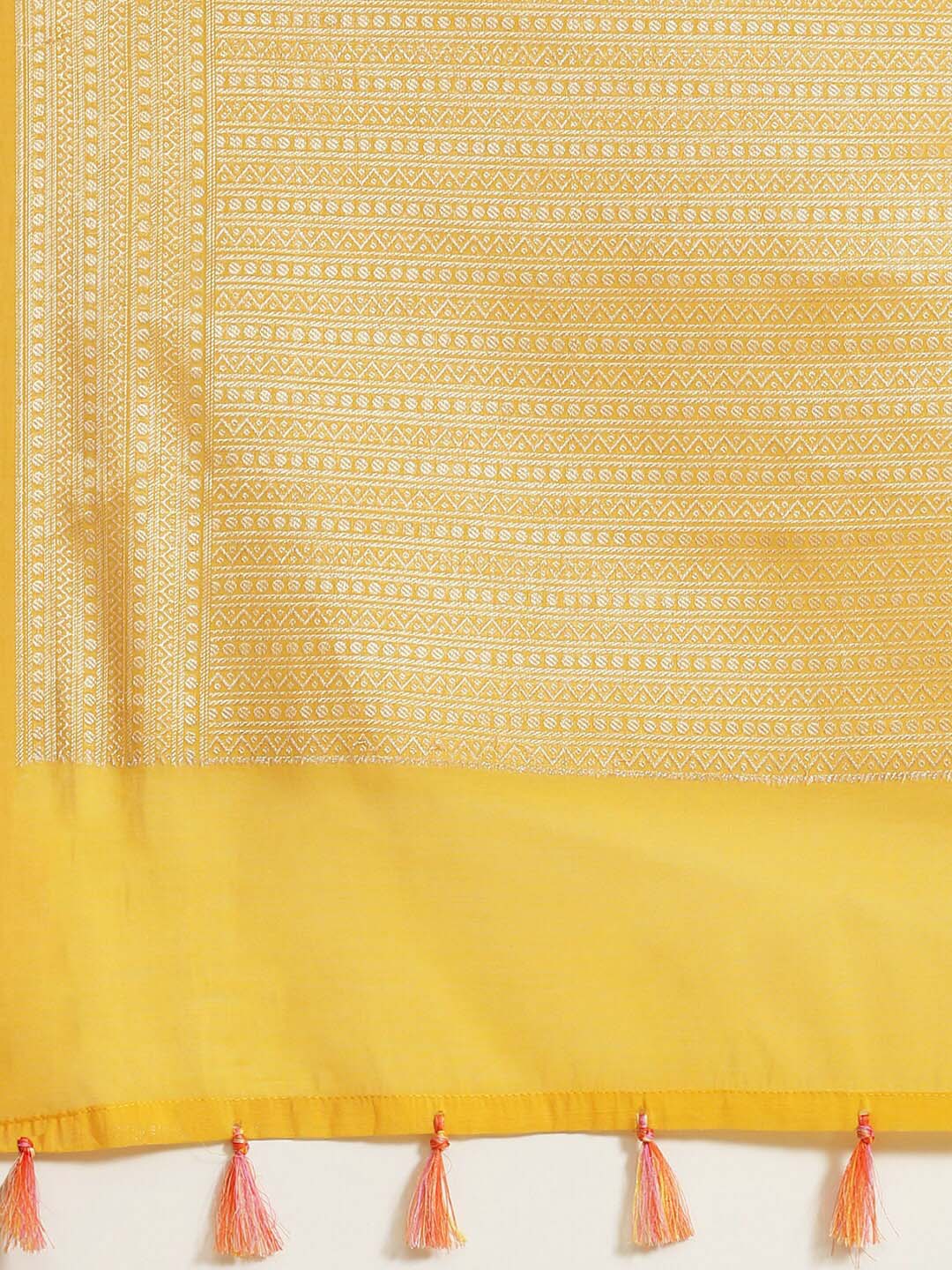 Indethnic Banarasi Yellow Woven Design Daily Wear Saree - Saree Detail View