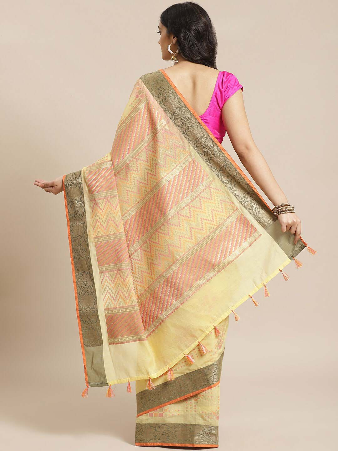 Indethnic Banarasi Yellow Woven Design Daily Wear Saree - View 2