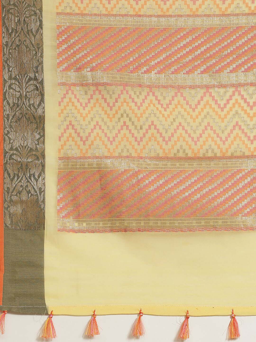 Indethnic Banarasi Yellow Woven Design Daily Wear Saree - Saree Detail View