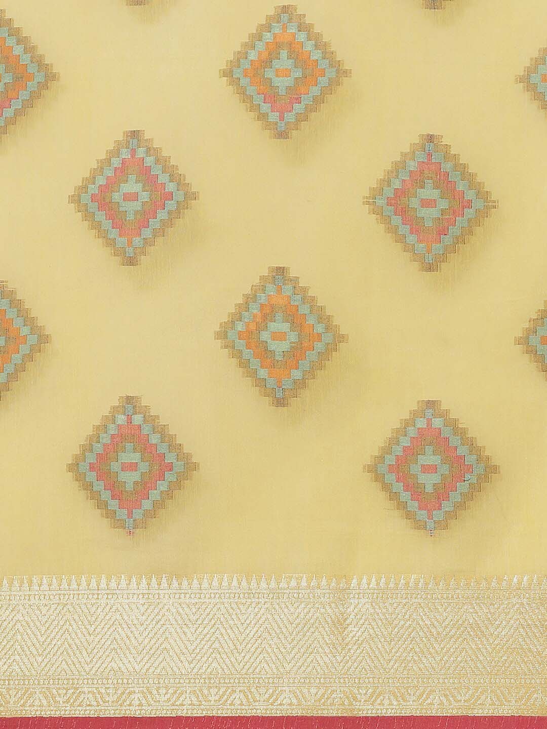 Indethnic Banarasi Yellow Woven Design Work Wear Saree - View 3