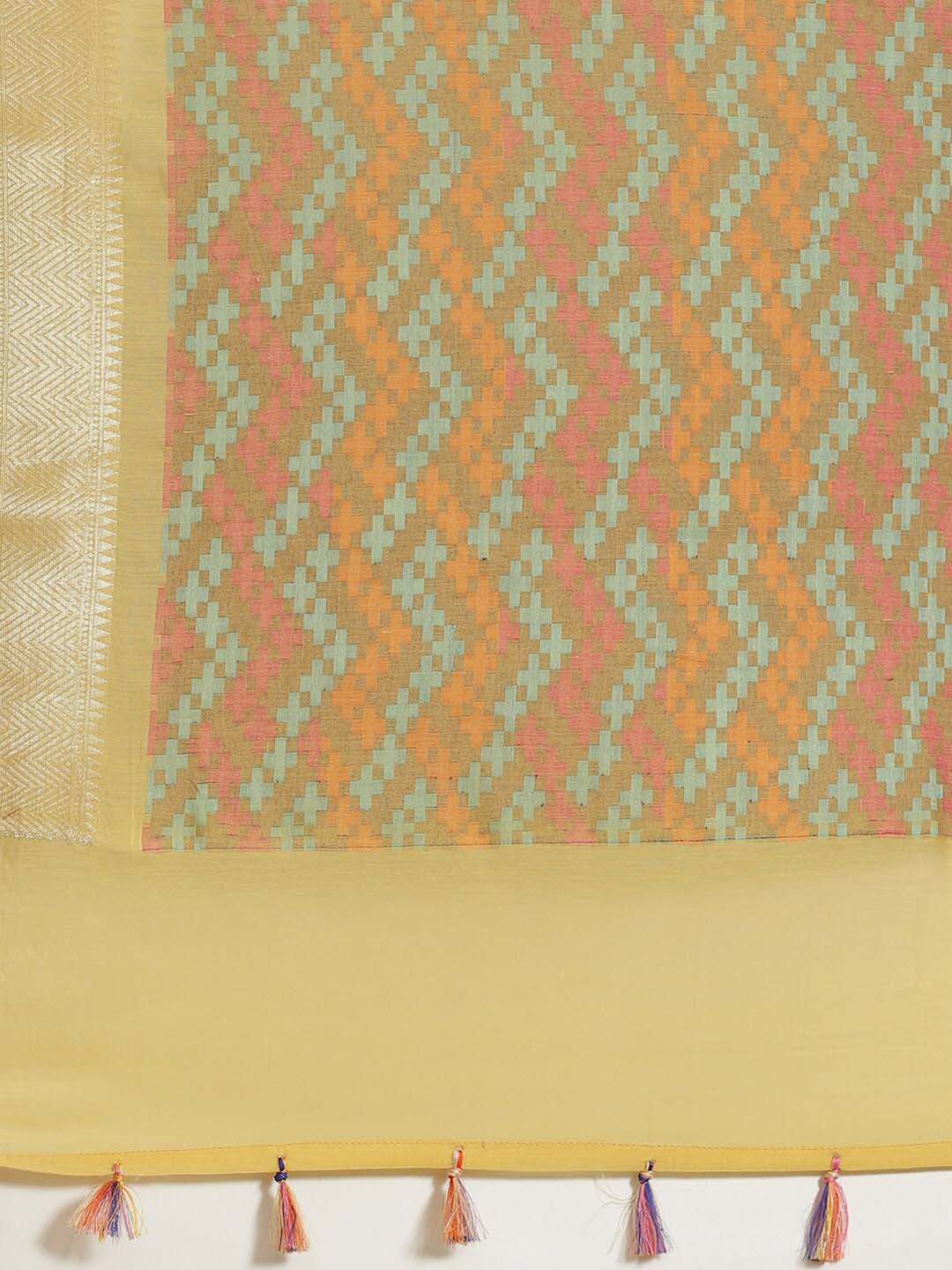 Indethnic Banarasi Yellow Woven Design Work Wear Saree - Saree Detail View