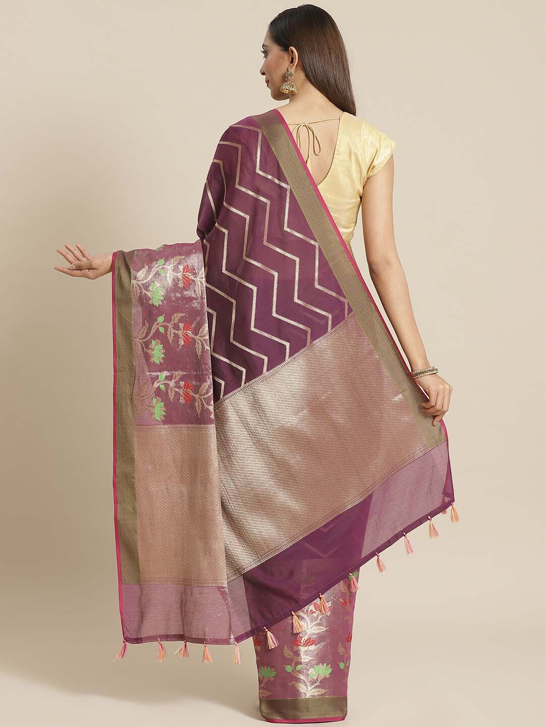 Indethnic Banarasi Wine Woven Design Party Wear Saree - View 2