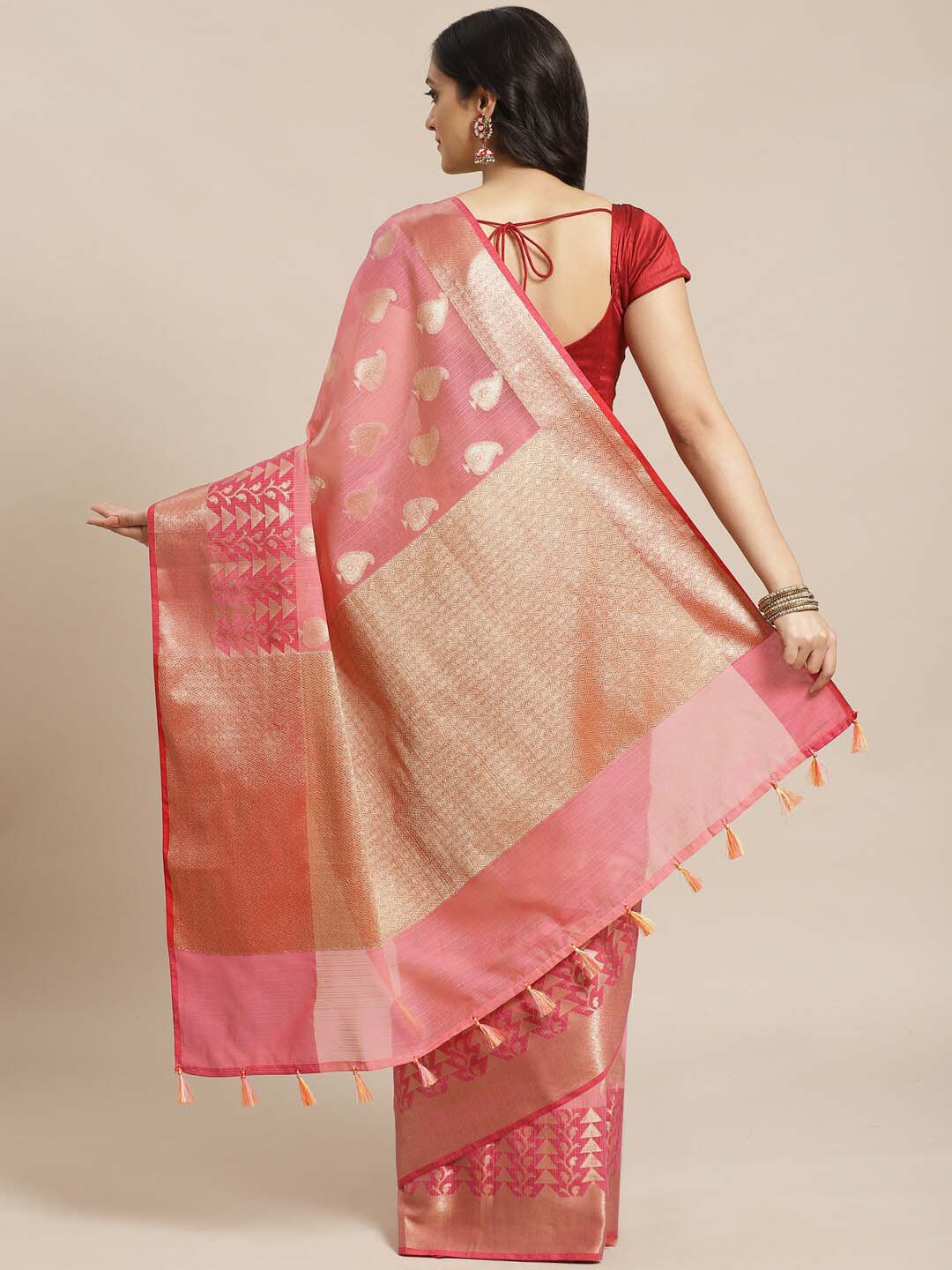 Indethnic Banarasi Fuchsia Woven Design Daily Wear Saree - View 2