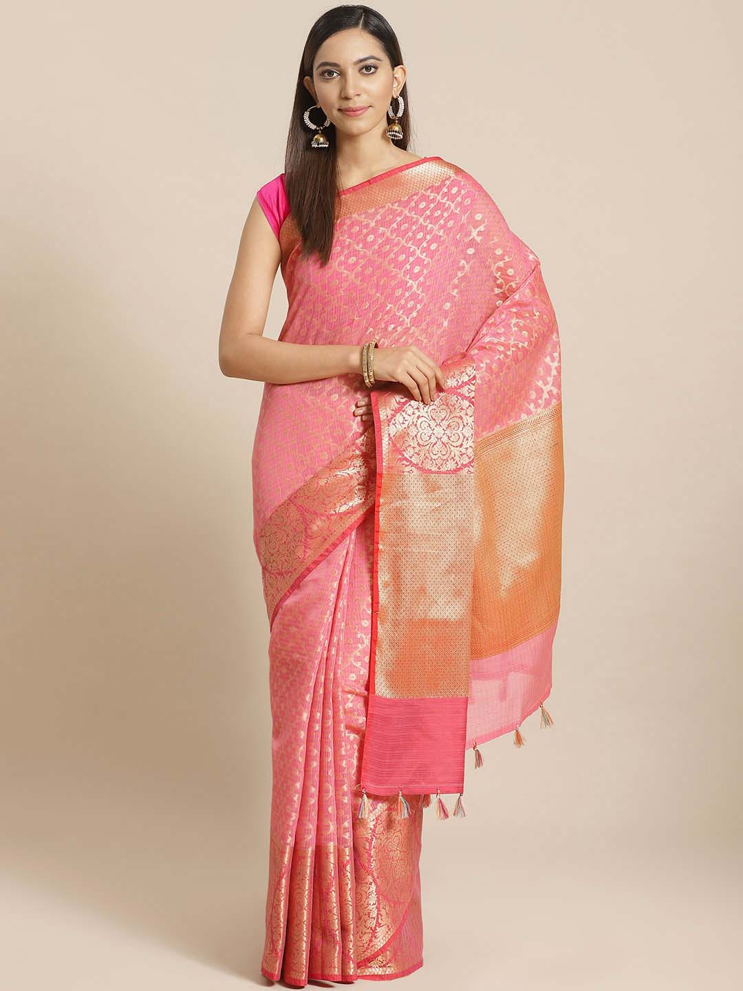 Indethnic Banarasi Fuchsia Woven Design Festive Wear Saree - View 1