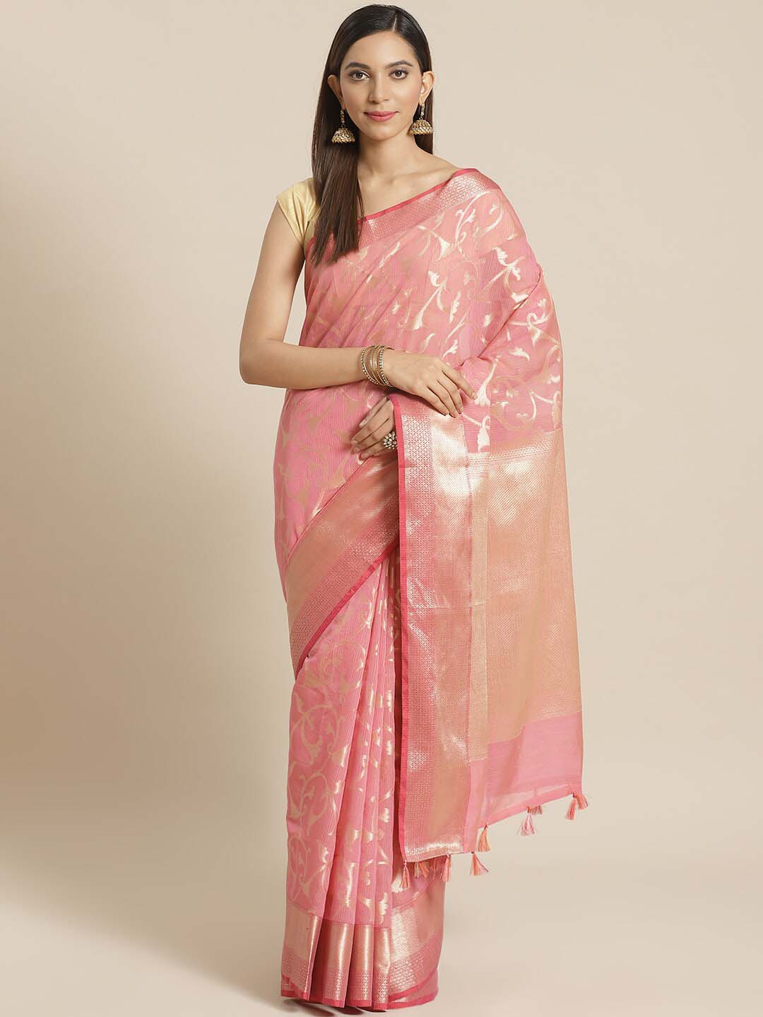 Indethnic Banarasi Fuchsia Woven Design Festive Wear Saree - View 1