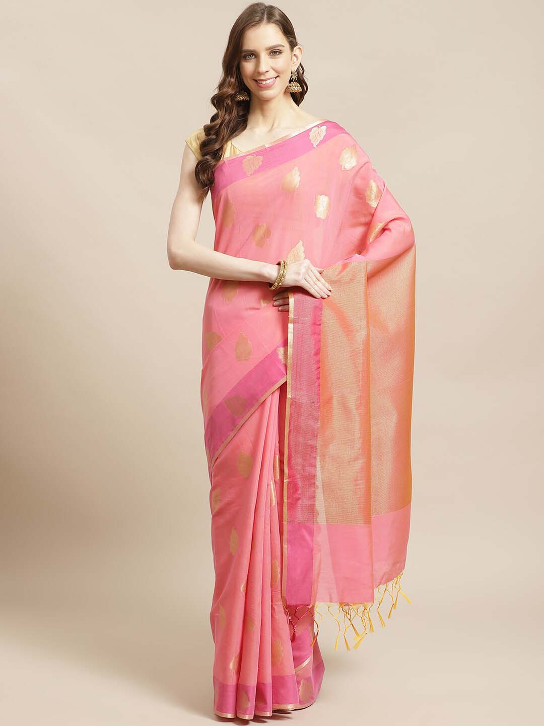 Indethnic Banarasi Fuchsia Woven Design Daily Wear Saree - View 1