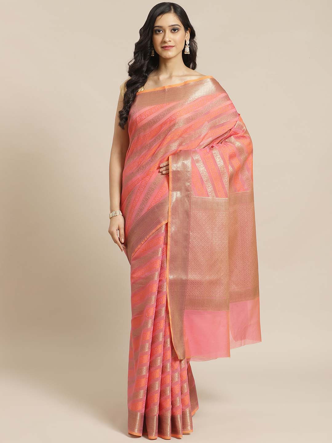 Indethnic Banarasi Fuchsia Woven Design Daily Wear Saree - View 1