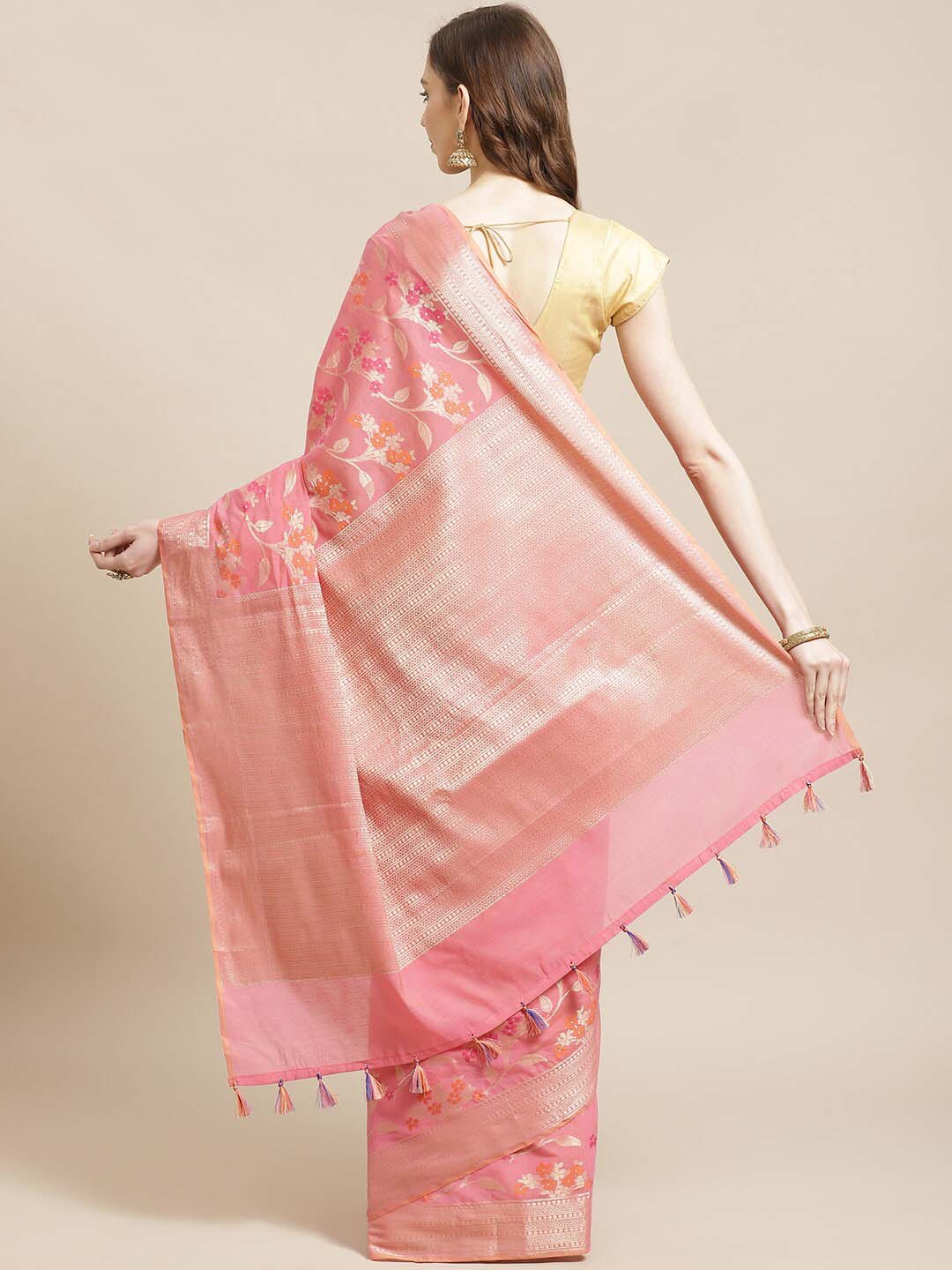Indethnic Banarasi Fuchsia Woven Design Daily Wear Saree - View 3