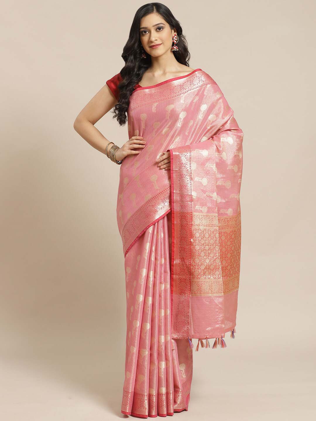 Indethnic Banarasi Fuchsia Woven Design Festive Wear Saree - View 1