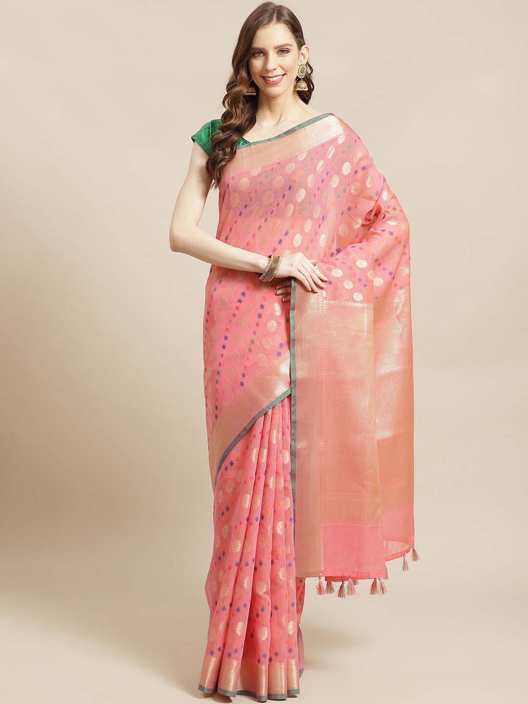 Indethnic Banarasi Fuchsia Woven Design Festive Wear Saree - View 1