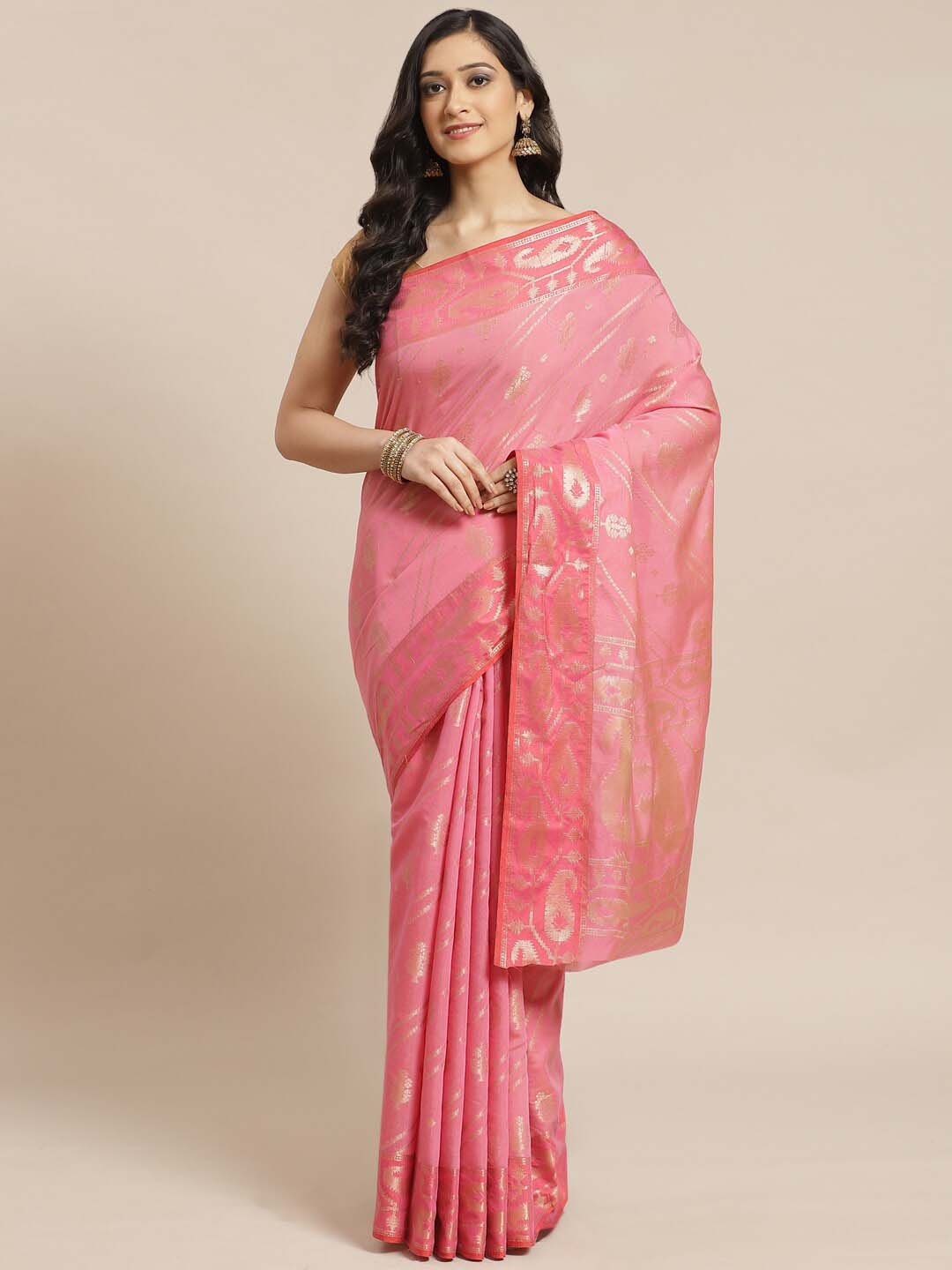 Indethnic Banarasi Fuchsia Woven Design Daily Wear Saree - View 1