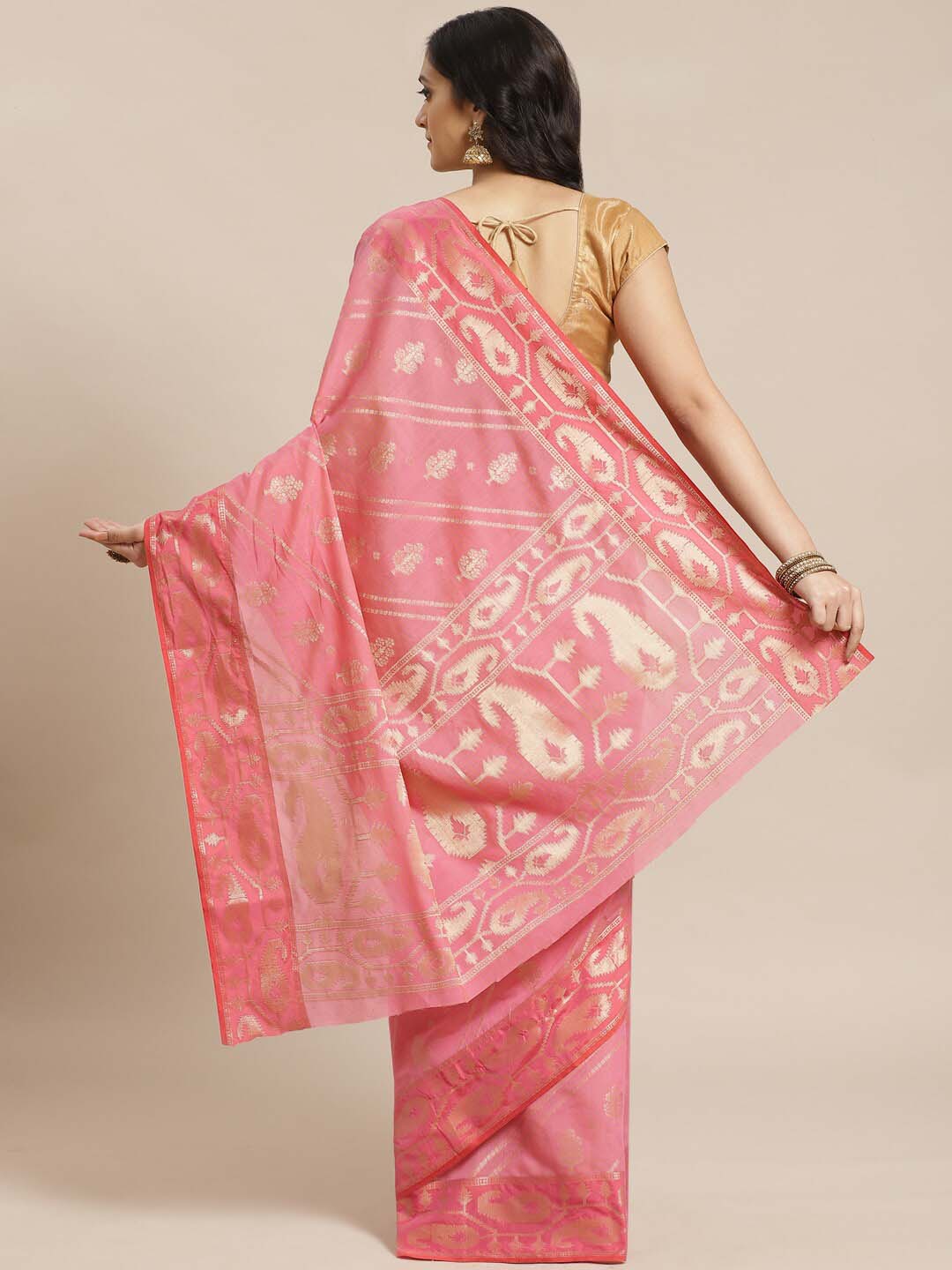 Indethnic Banarasi Fuchsia Woven Design Daily Wear Saree - View 3