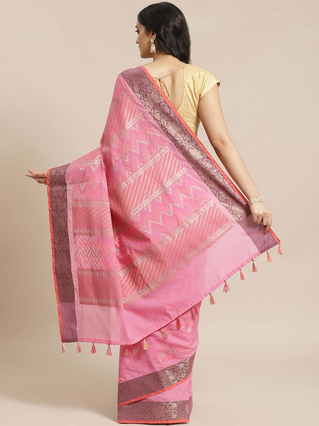 Indethnic Banarasi Fuchsia Woven Design Daily Wear Saree - View 2