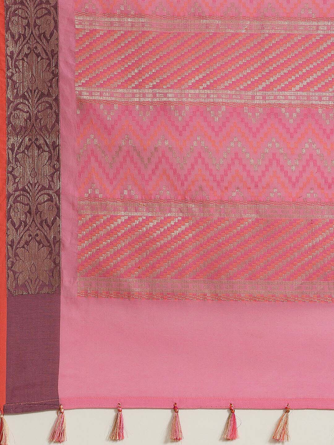 Indethnic Banarasi Fuchsia Woven Design Daily Wear Saree - Saree Detail View