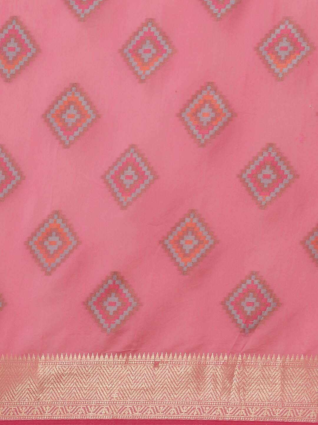 Indethnic Banarasi Fuchsia Woven Design Work Wear Saree - View 3