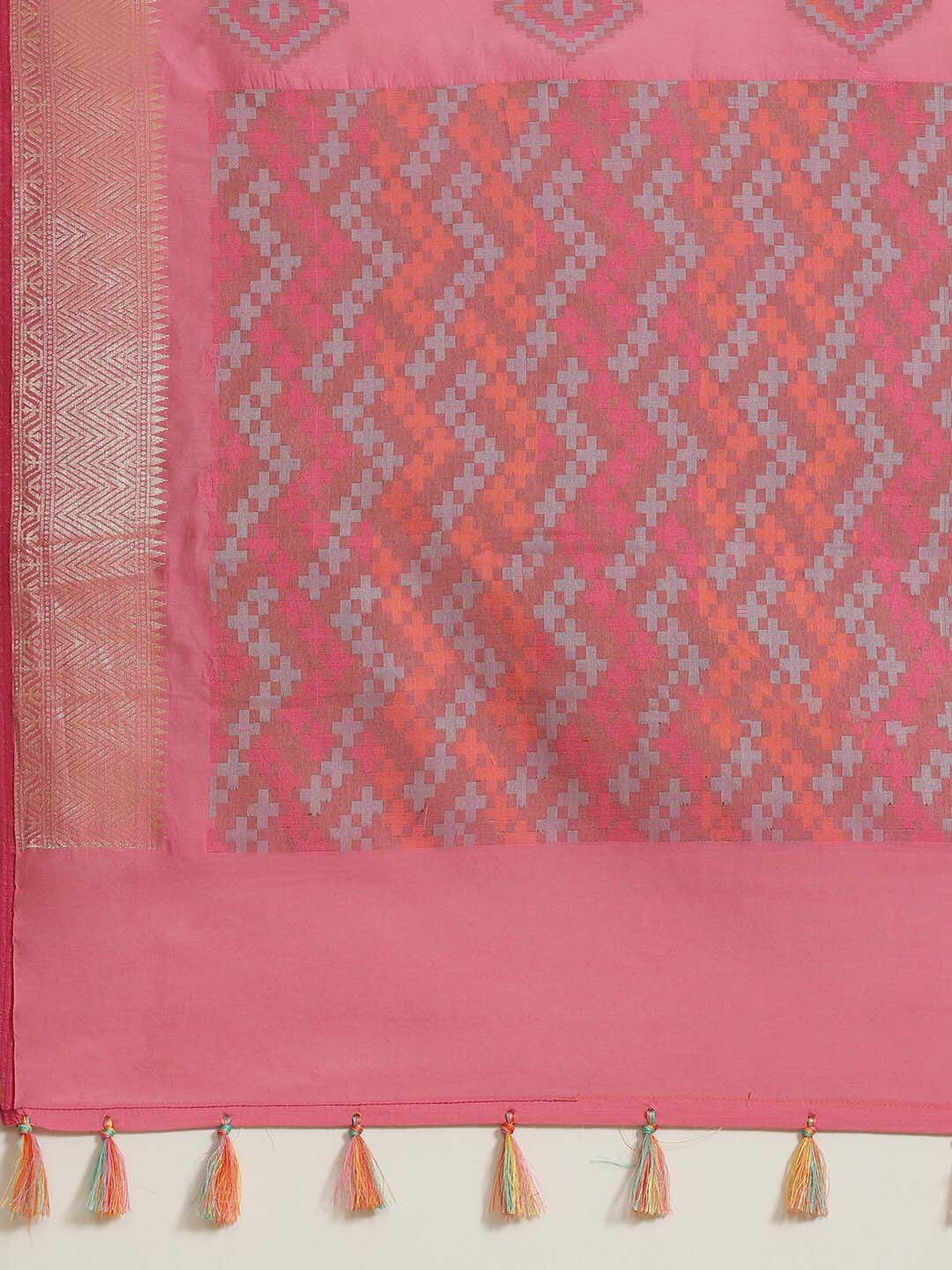 Indethnic Banarasi Fuchsia Woven Design Work Wear Saree - Saree Detail View