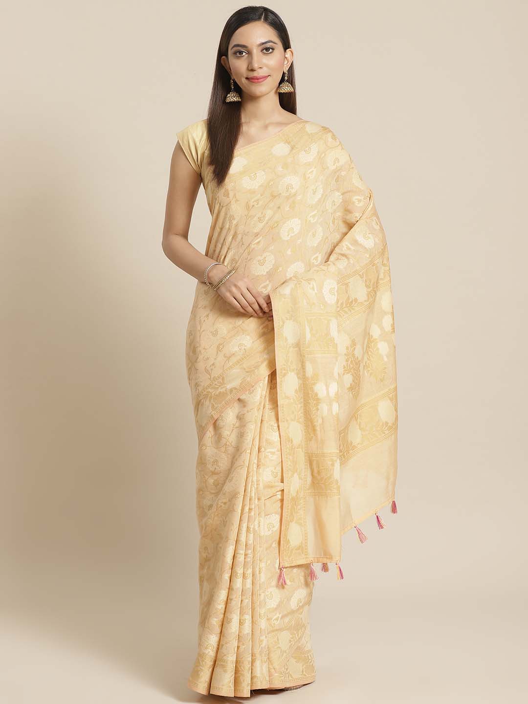 Indethnic Banarasi Biscuit Woven Design Work Wear Saree - View 1