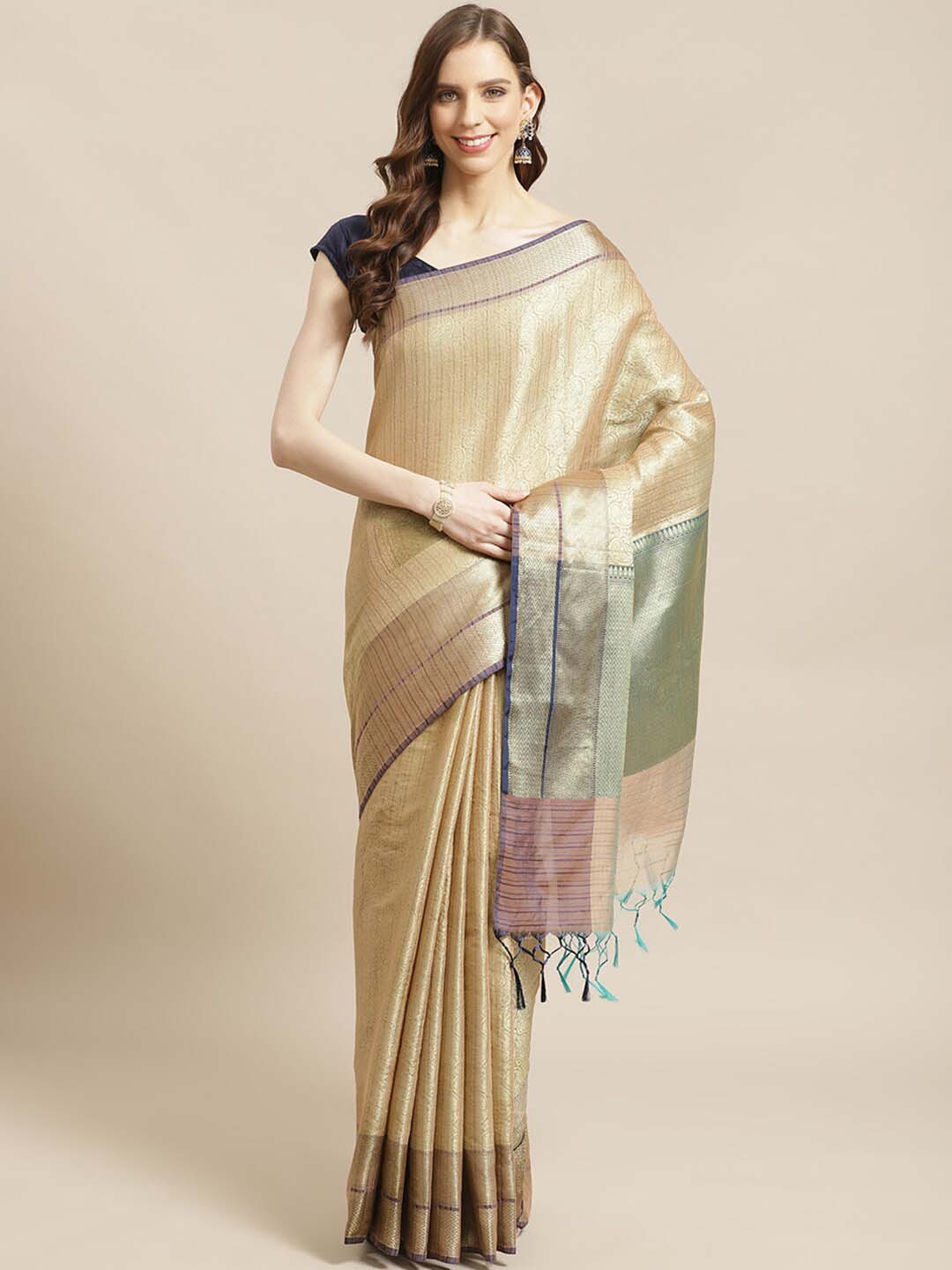 Indethnic Banarasi Biscuit Woven Design Traditional Wear Saree - View 1