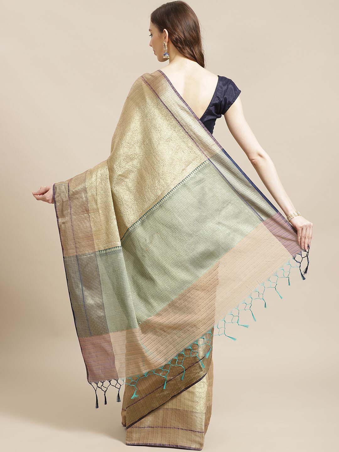 Indethnic Banarasi Biscuit Woven Design Traditional Wear Saree - View 3