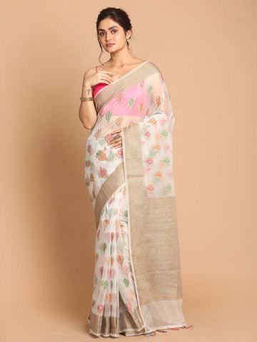 WHITE FREESIA (BANARASI COTTON BLEND SAREE)