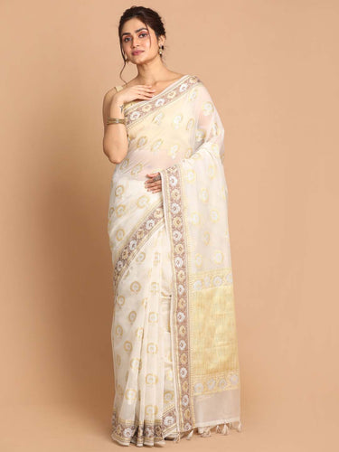Banarasi White Woven Design Festive Wear Saree