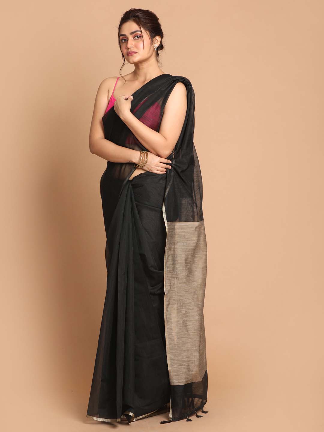 Indethnic Banarasi Black Solid Daily Wear Saree - View 2