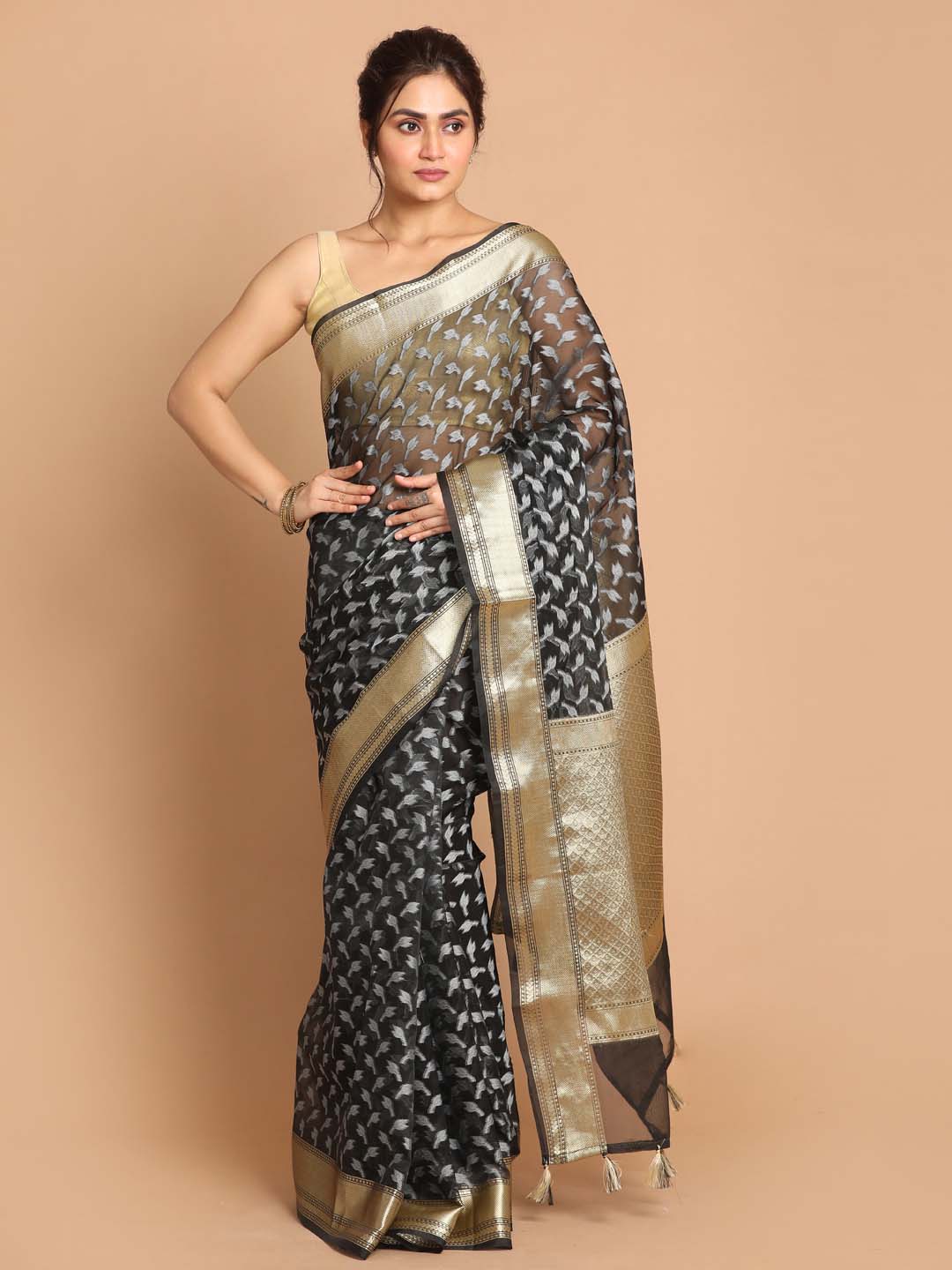 Indethnic Banarasi Black Woven Design Festive Wear Saree - View 1