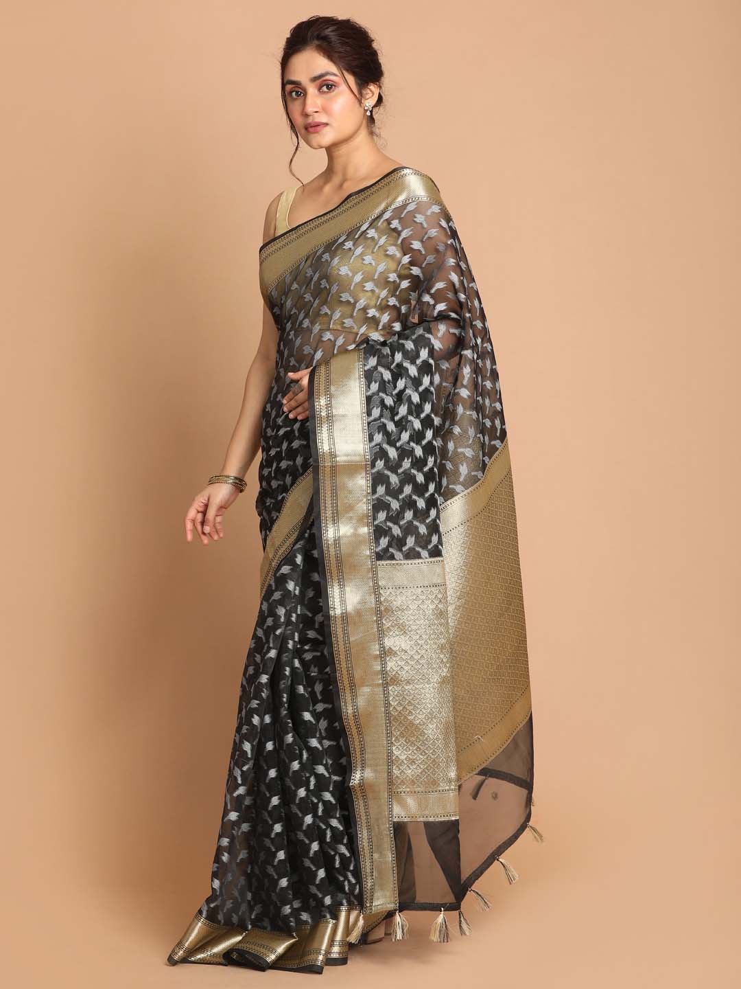 Indethnic Banarasi Black Woven Design Festive Wear Saree - View 1