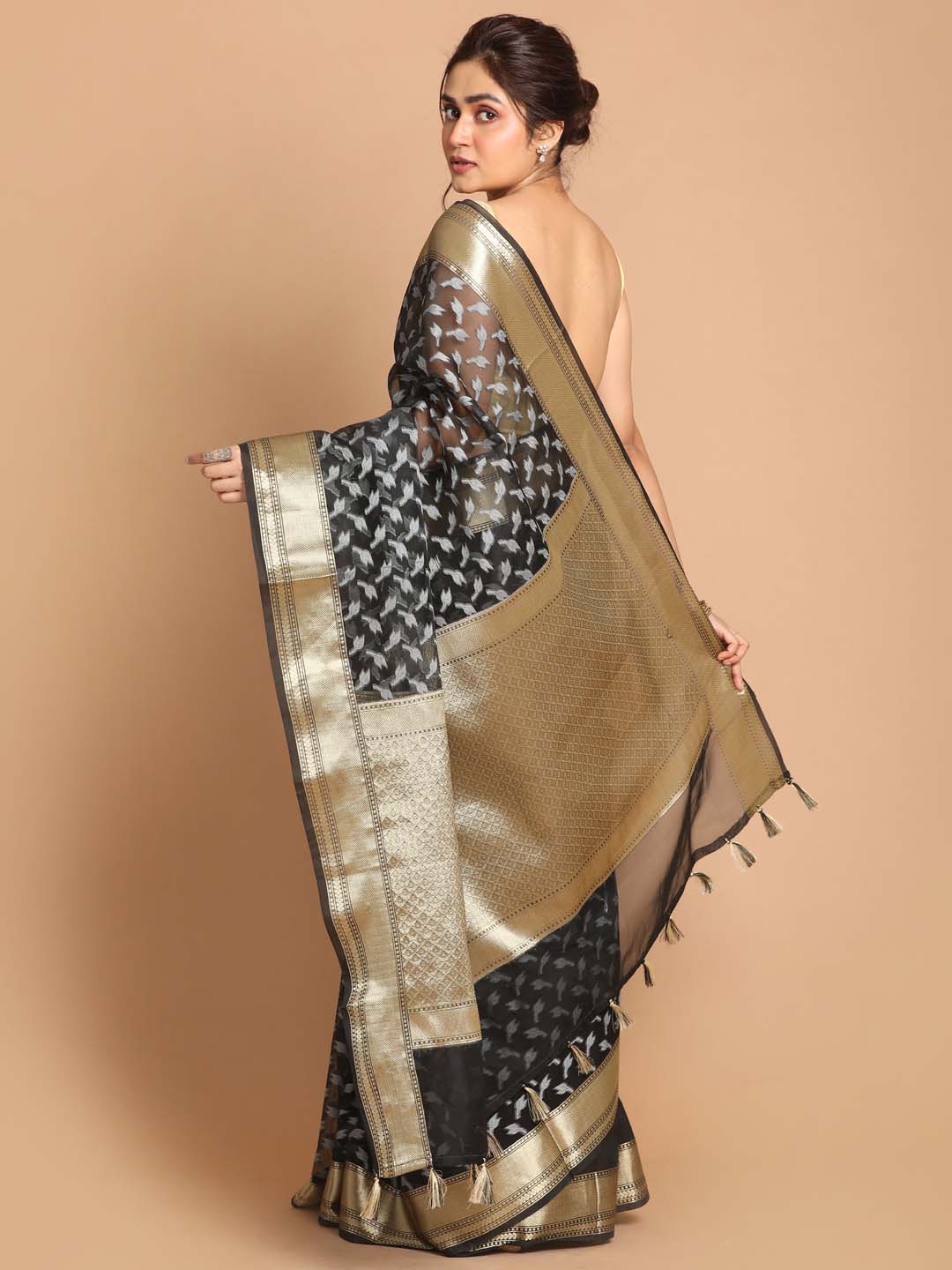 Indethnic Banarasi Black Woven Design Festive Wear Saree - View 3