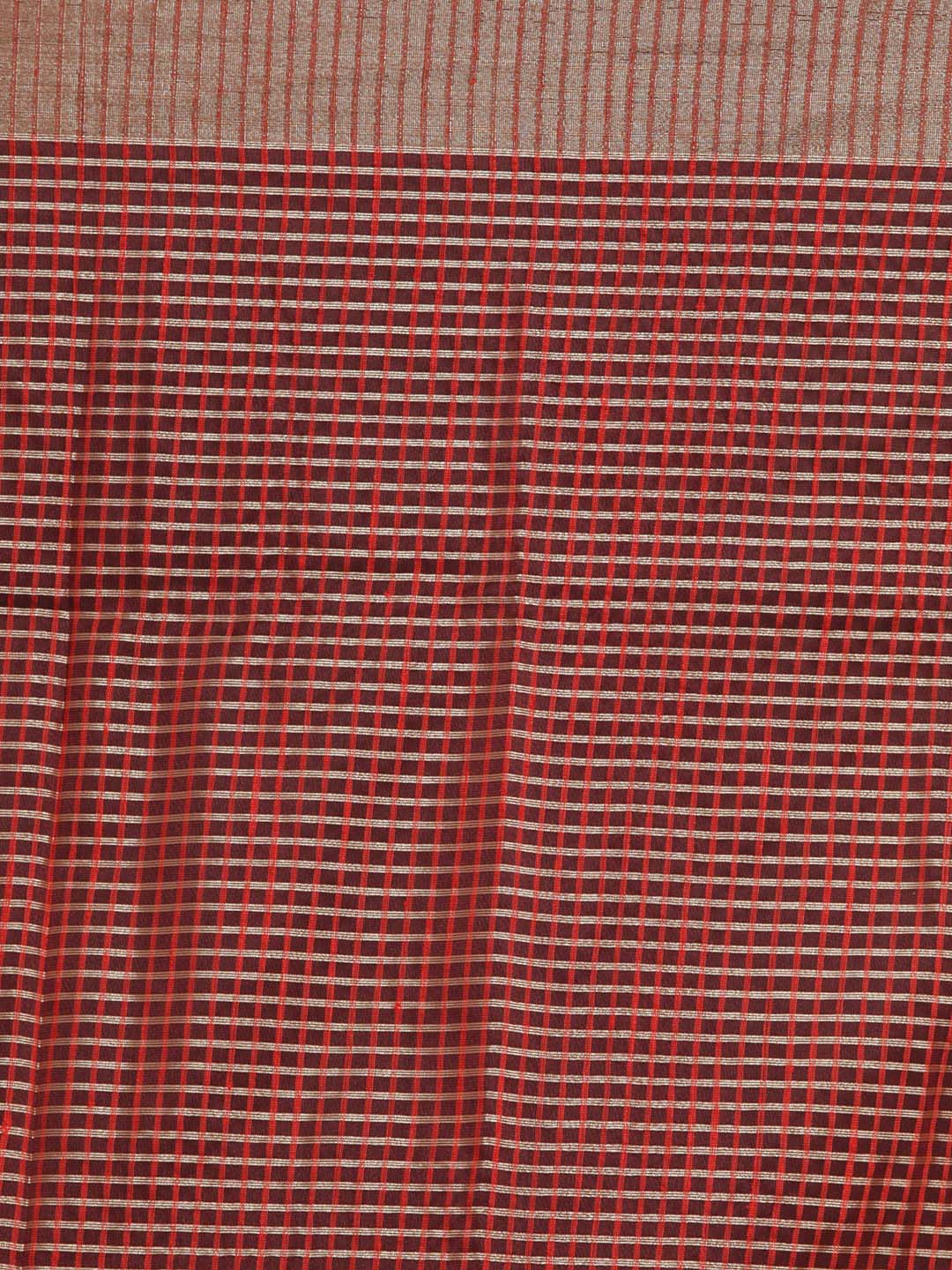 Indethnic Banarasi Red Checked Daily Wear Saree - Saree Detail View