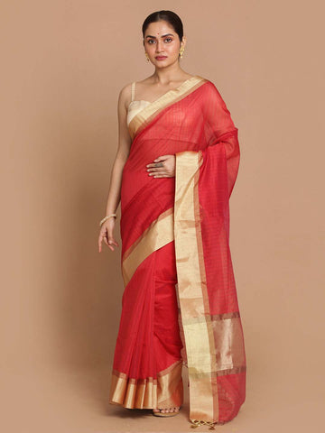 RED HISBICUS (BANARASI COTTON BLEND SAREE)
