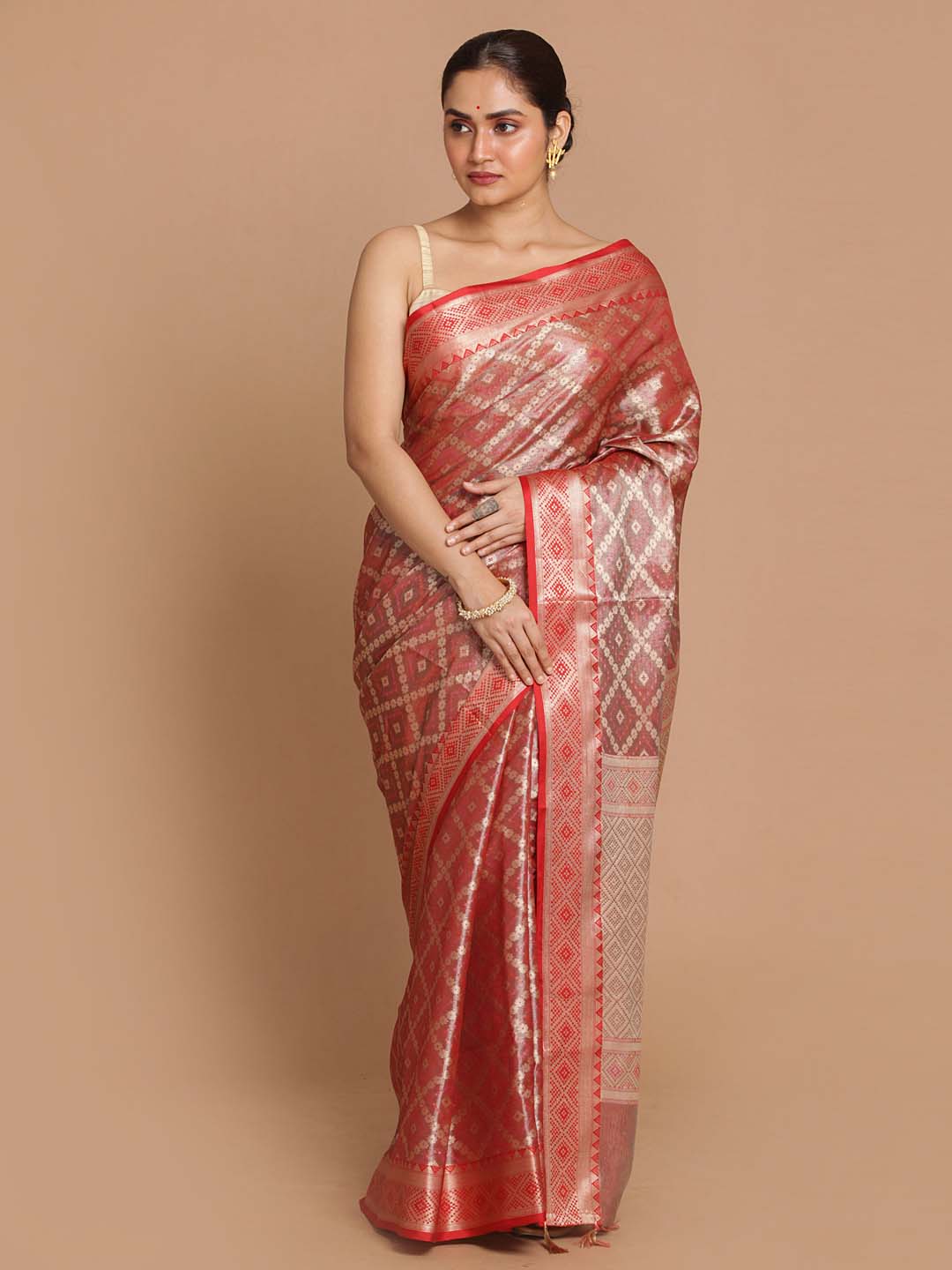 Indethnic Banarasi Red Woven Design Daily Wear Saree - View 1