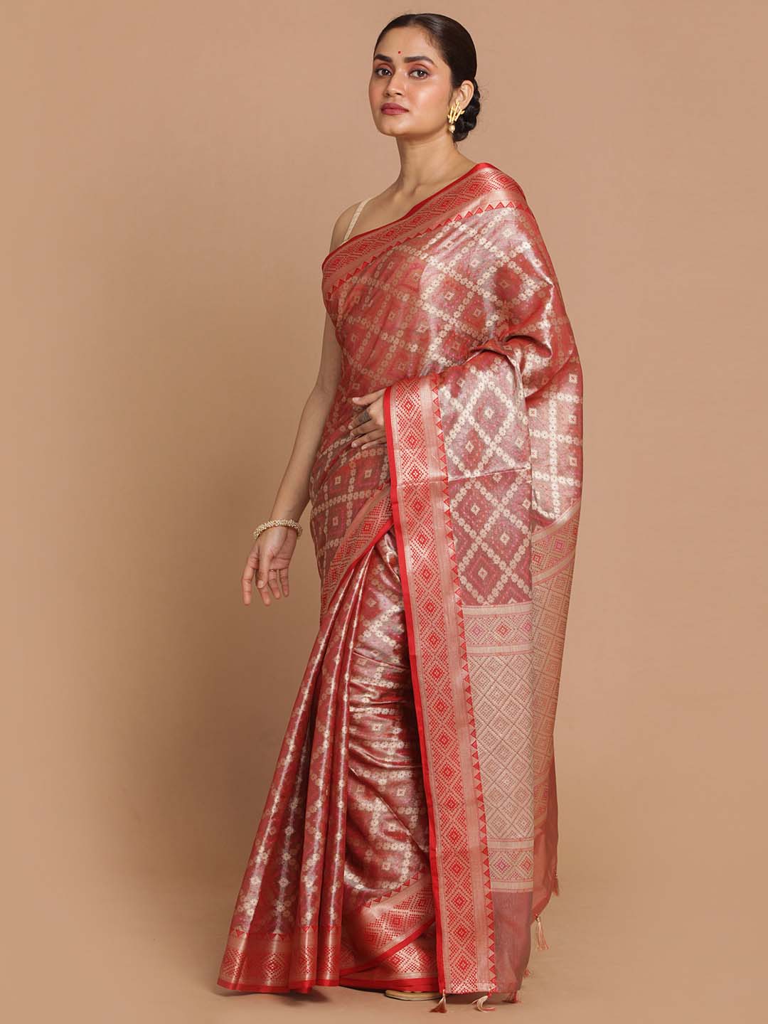 Indethnic Banarasi Red Woven Design Daily Wear Saree - View 2