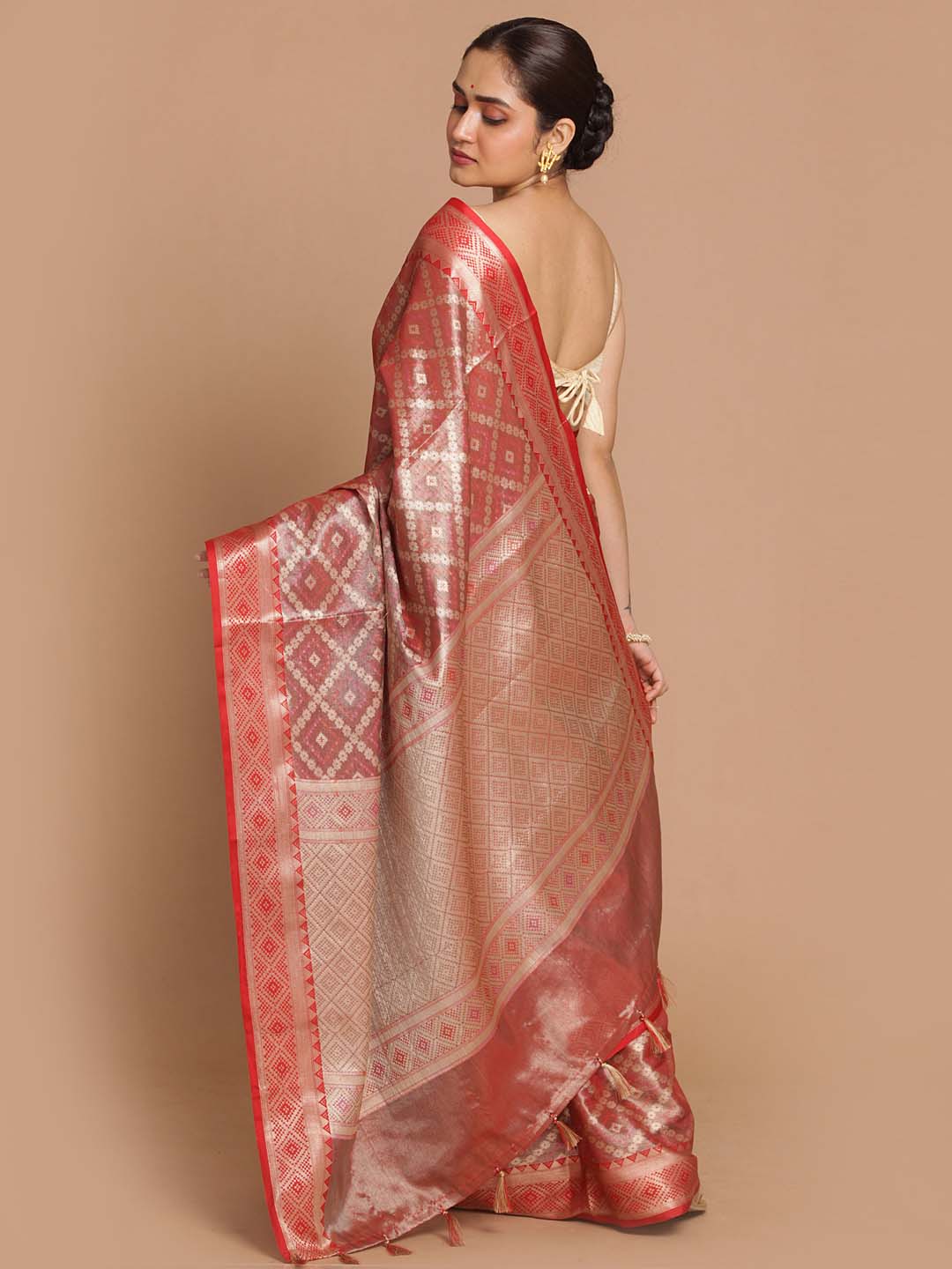 Indethnic Banarasi Red Woven Design Daily Wear Saree - View 3