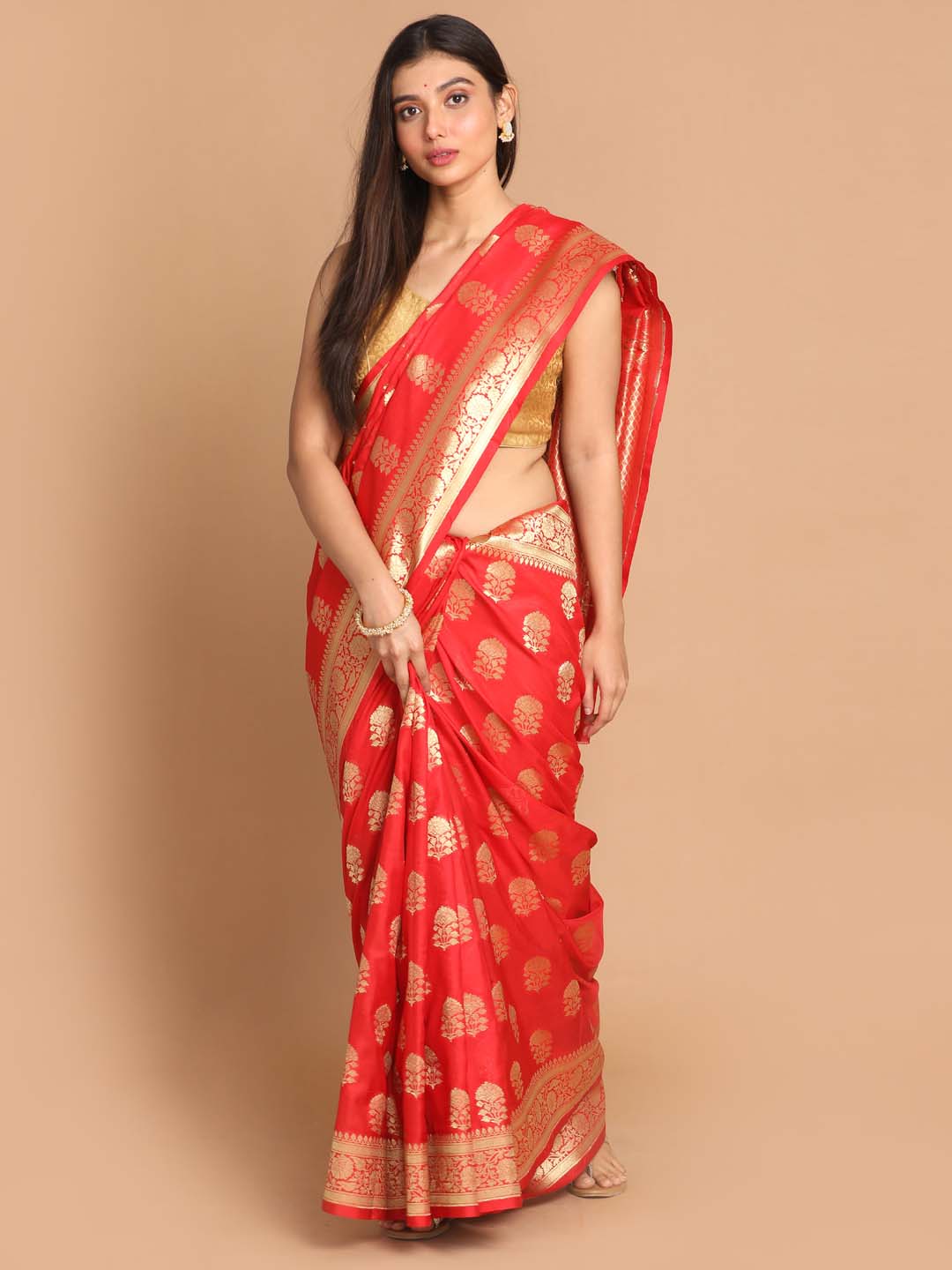 Indethnic Banarasi Red Woven Design Festive Wear Saree - View 1