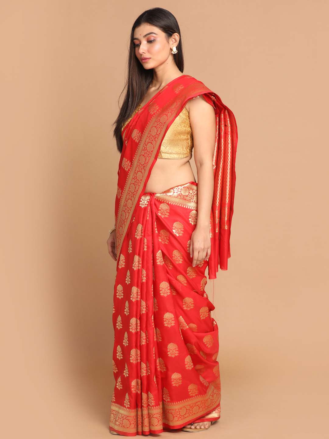 Indethnic Banarasi Red Woven Design Festive Wear Saree - View 2