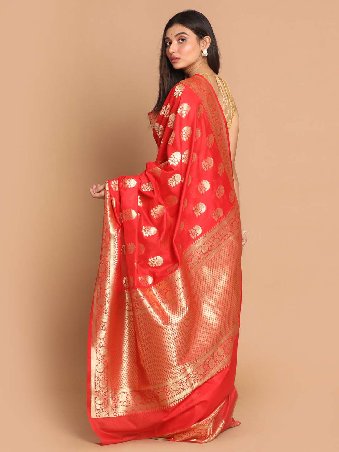 Indethnic Banarasi Red Woven Design Festive Wear Saree - View 3