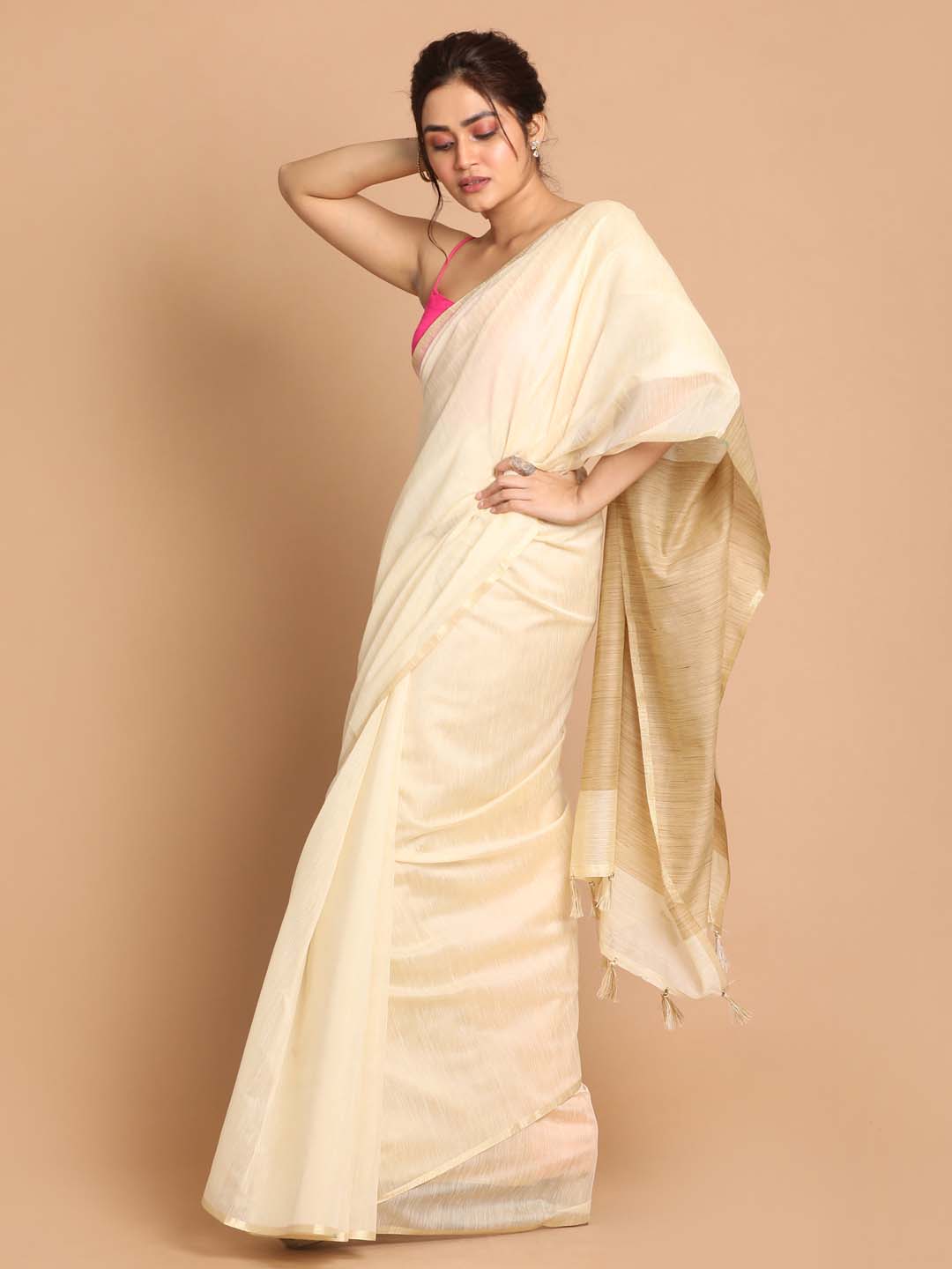 Indethnic Banarasi Beige Solid Daily Wear Saree - View 2