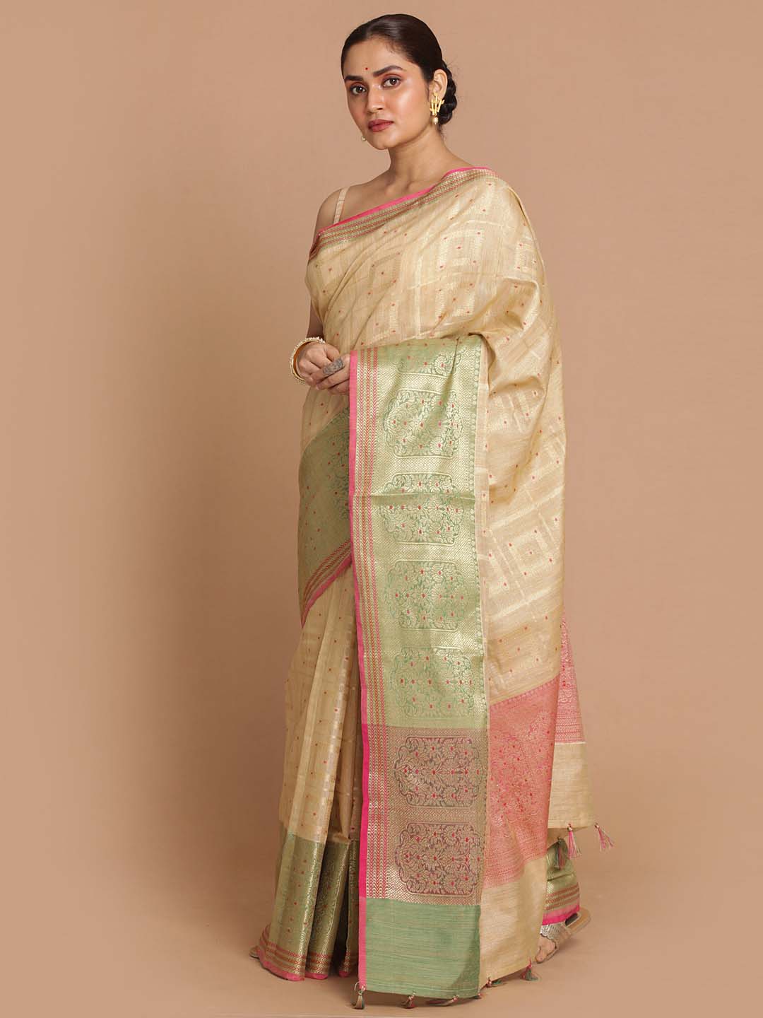 Indethnic Banarasi Beige Woven Design Festive Wear Saree - View 2