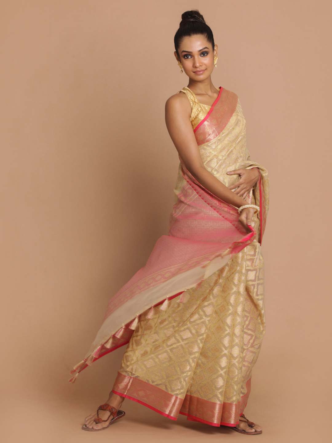 Indethnic Banarasi Beige Woven Design Festive Wear Saree - View 1