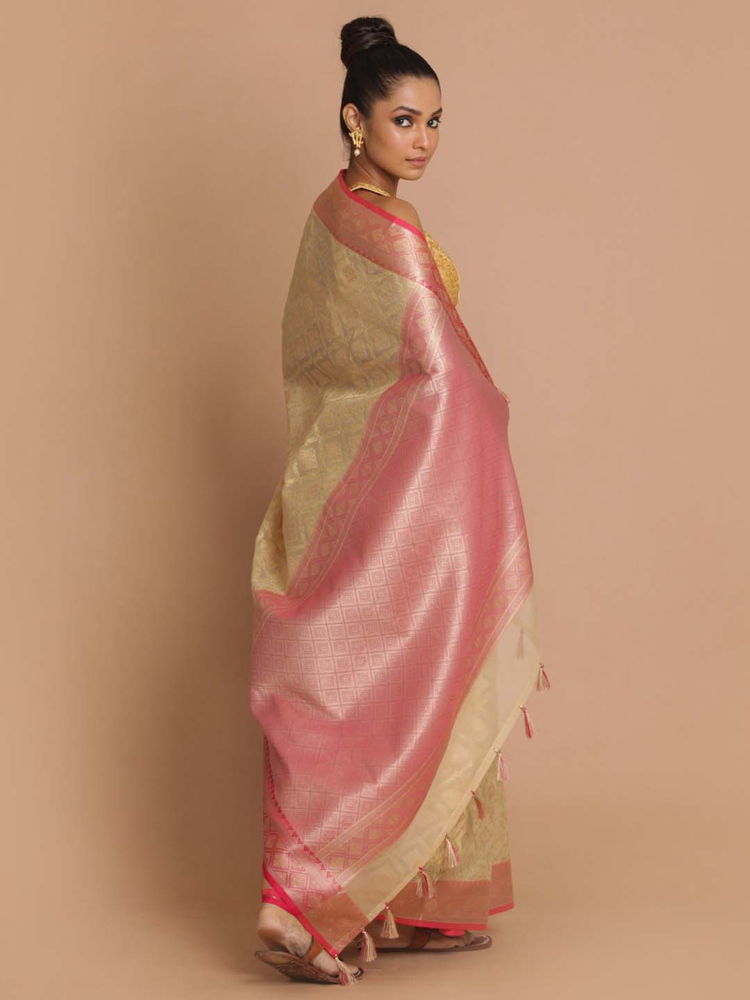 Indethnic Banarasi Beige Woven Design Festive Wear Saree - View 2