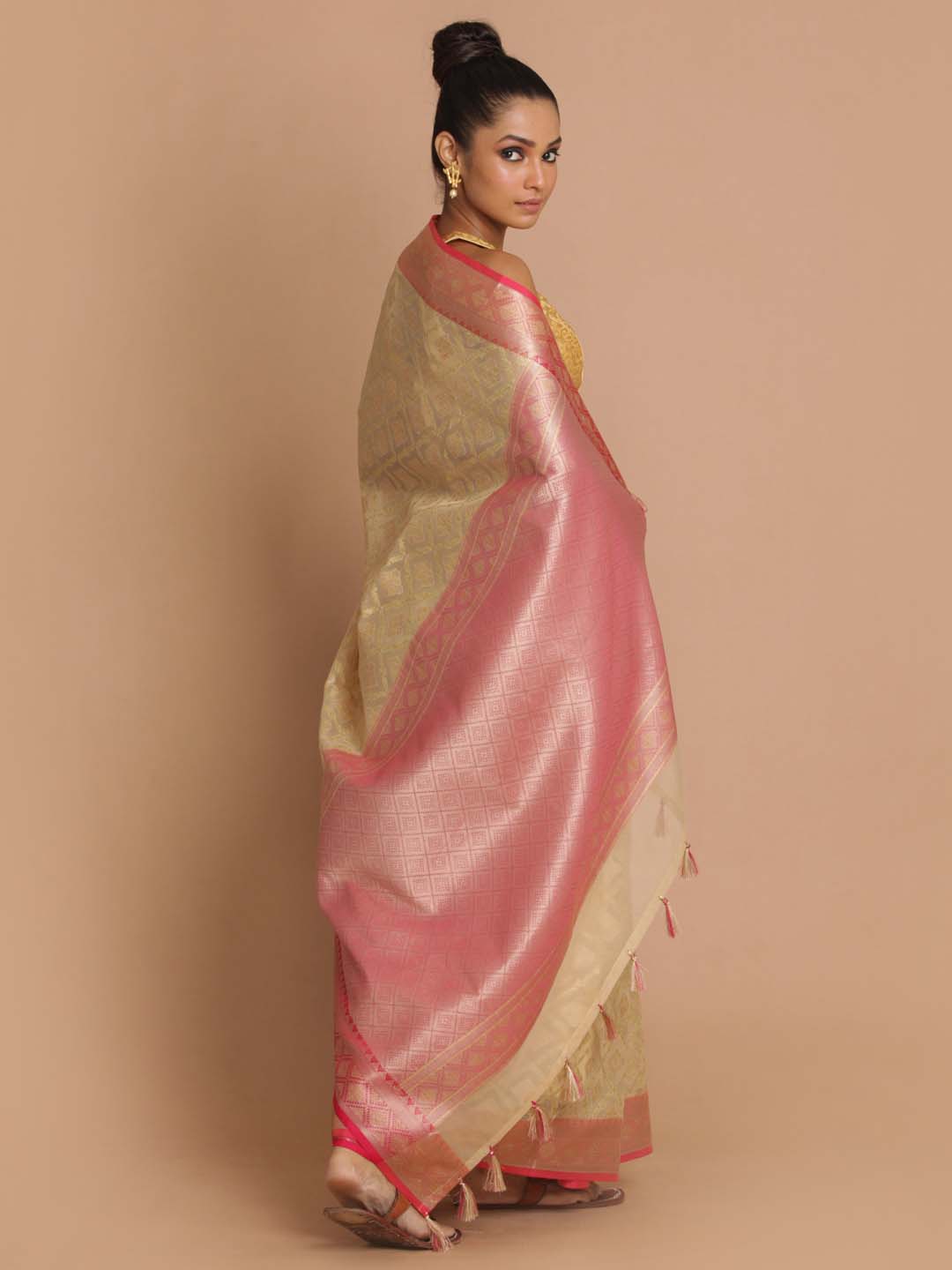 Indethnic Banarasi Beige Woven Design Festive Wear Saree - View 1