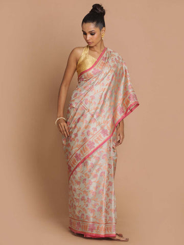 FLORAL BEIGE (BANARASI COTTON BLEND SAREE)