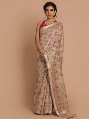 ANTIQUE ROSE (BANARASI COTTON BLEND SAREE)