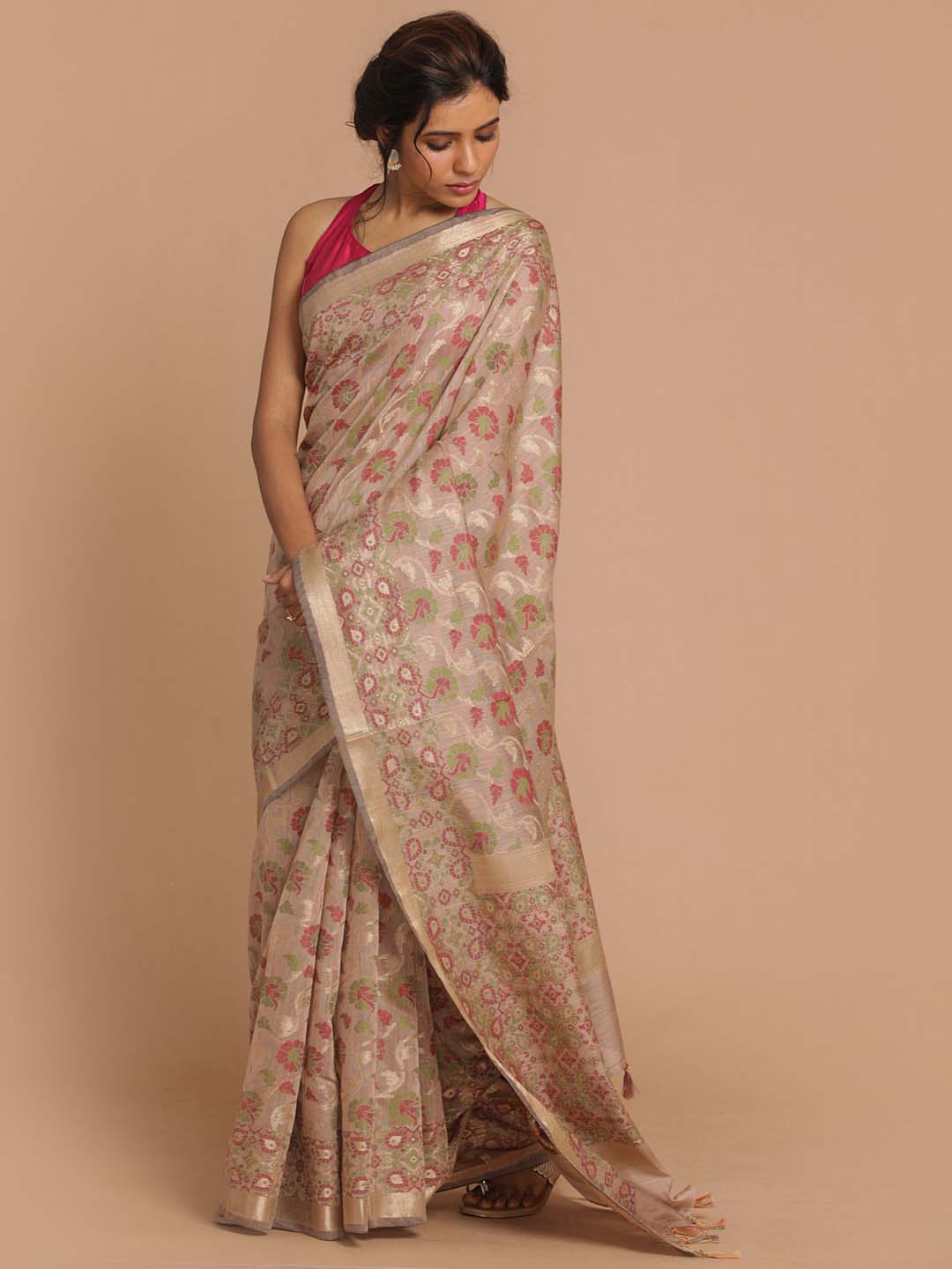 Indethnic Banarasi Beige Woven Design Festive Wear Saree - View 2